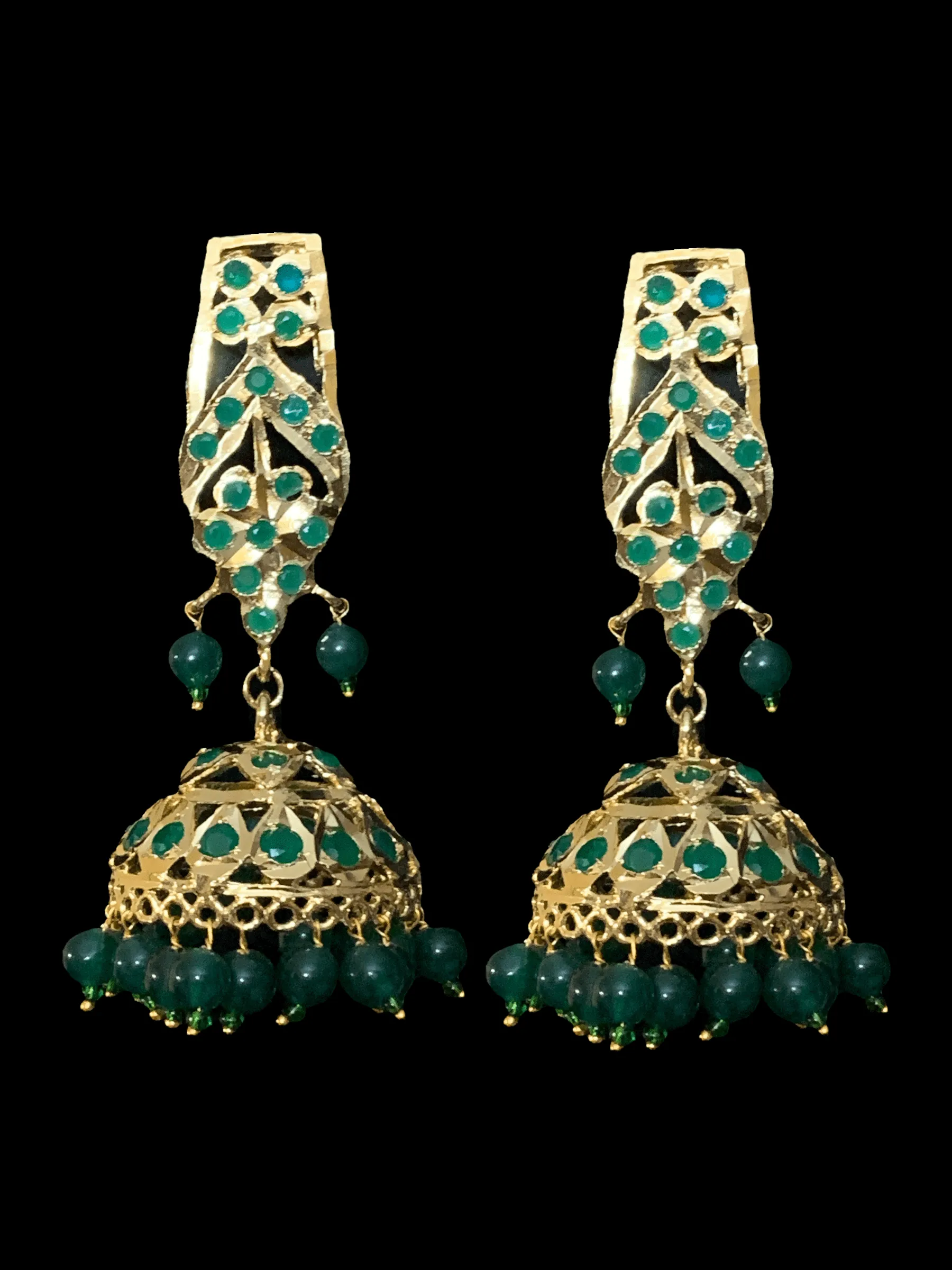 DER115 Rooha hyderabadi green  jhumka ( SHIPS IN 4 WEEKS  )