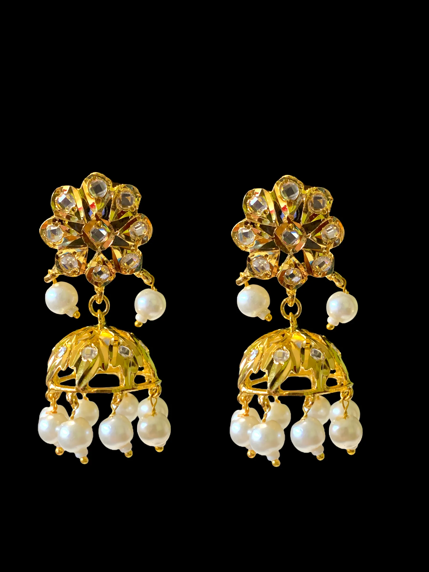 DER350 Pearl jhumka in flower tops ( SHIPS IN 1 WEEK )