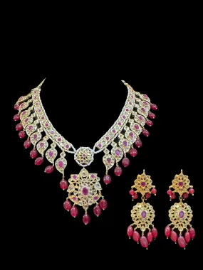 DNS15 Palakh ruby mango necklace set  (READY TO SHIP)