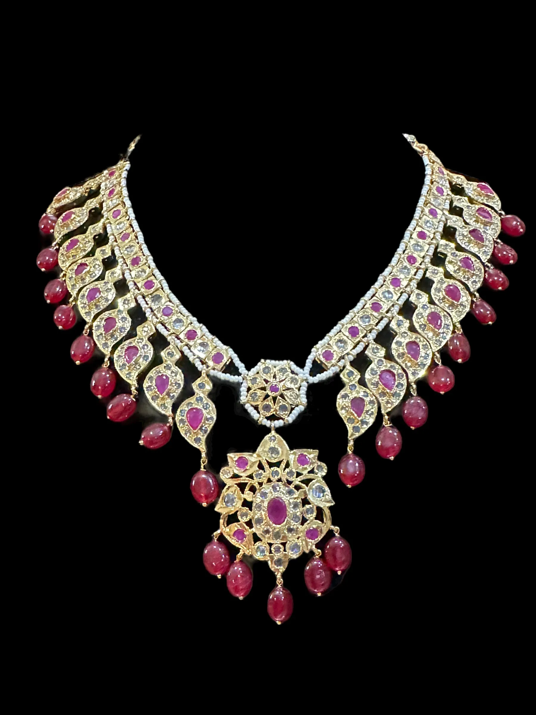 DNS15 Palakh ruby mango necklace set  (READY TO SHIP)