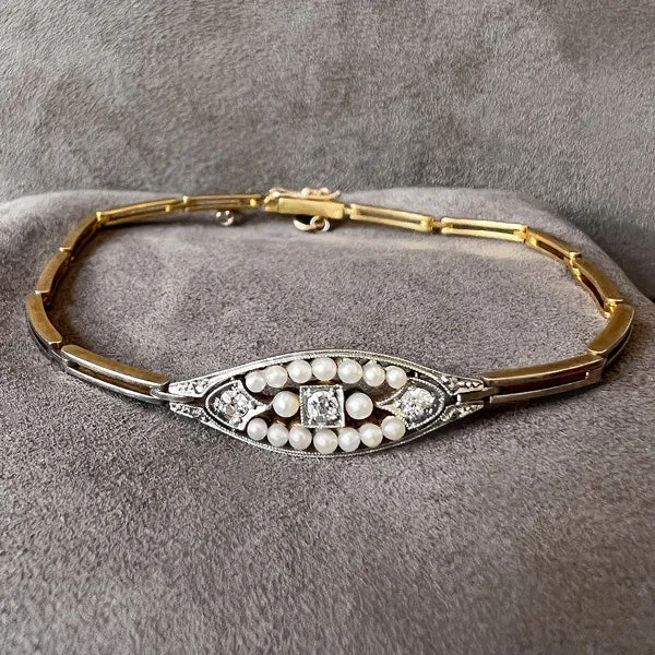 Edwardian Diamond & Pearl Bracelet