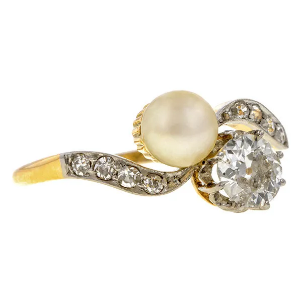 Edwardian Pearl & Diamond Toi et Moi Ring