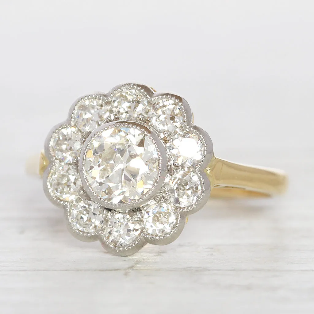 Edwardian Style 1.51 Carat Old European Cut Diamond Cluster