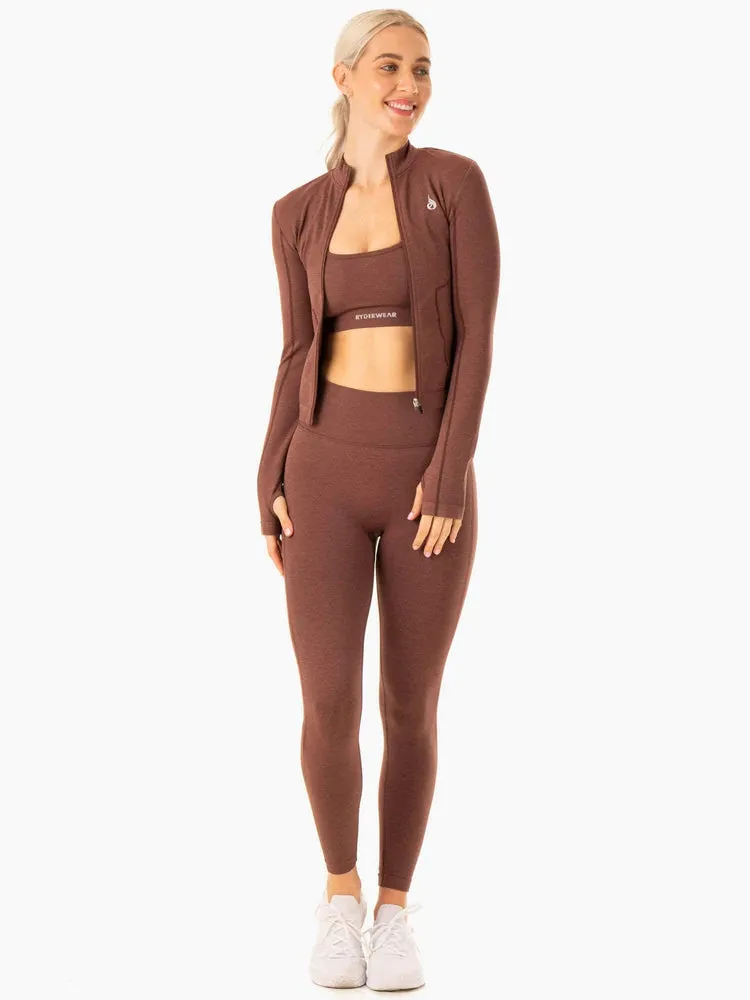 ENHANCE SEAMLESS ZIP UP JACKET CHOCOLATE