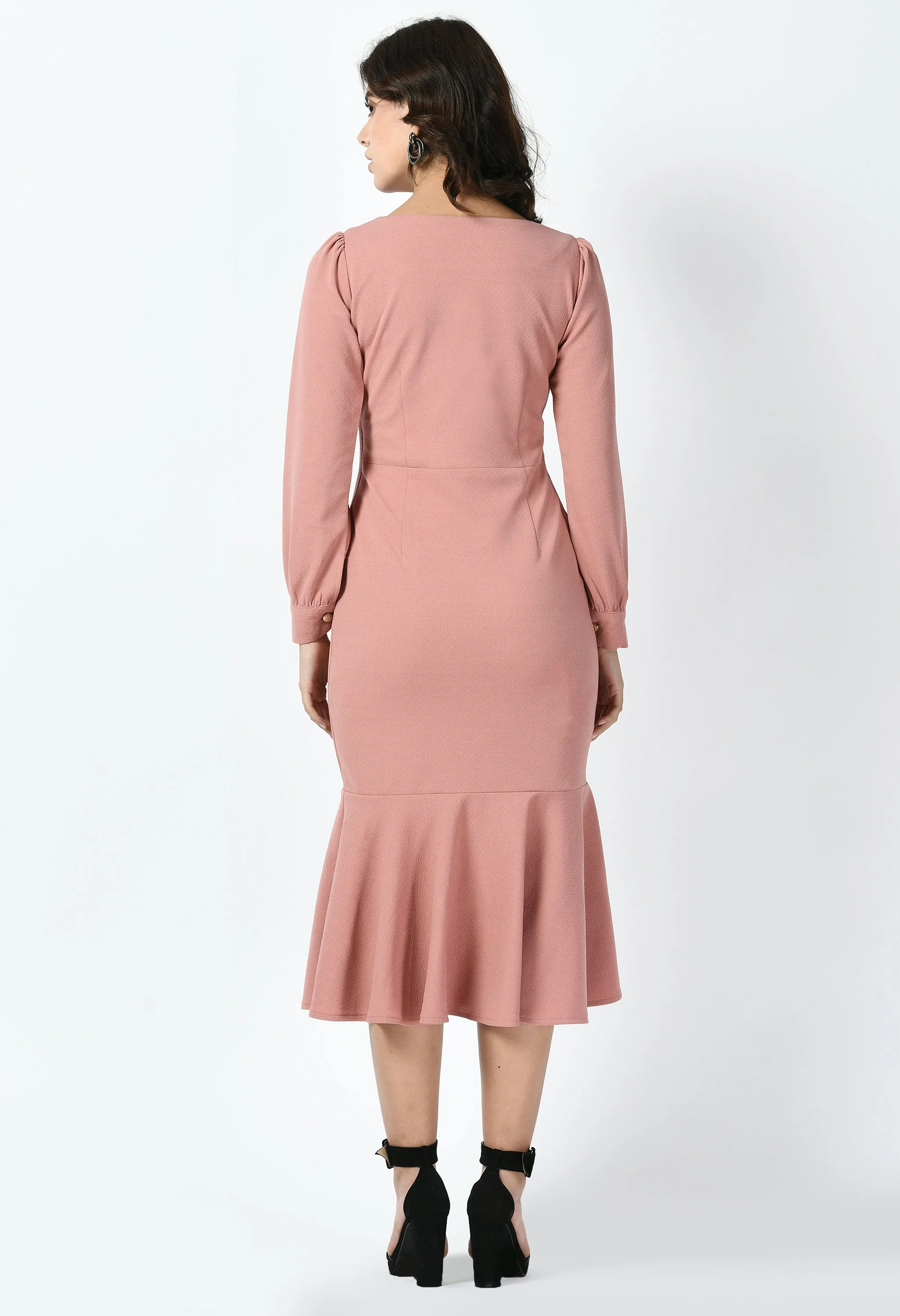 Exude Apogee Fishtail Midi Dress (Cherry Pink)