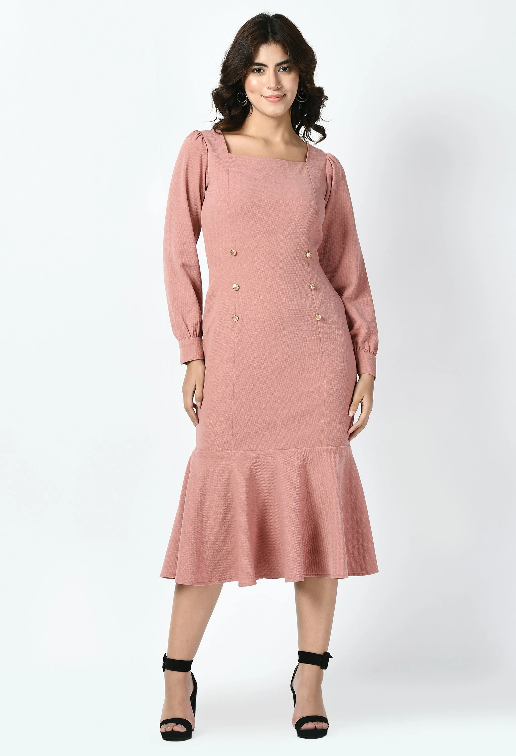 Exude Apogee Fishtail Midi Dress (Cherry Pink)