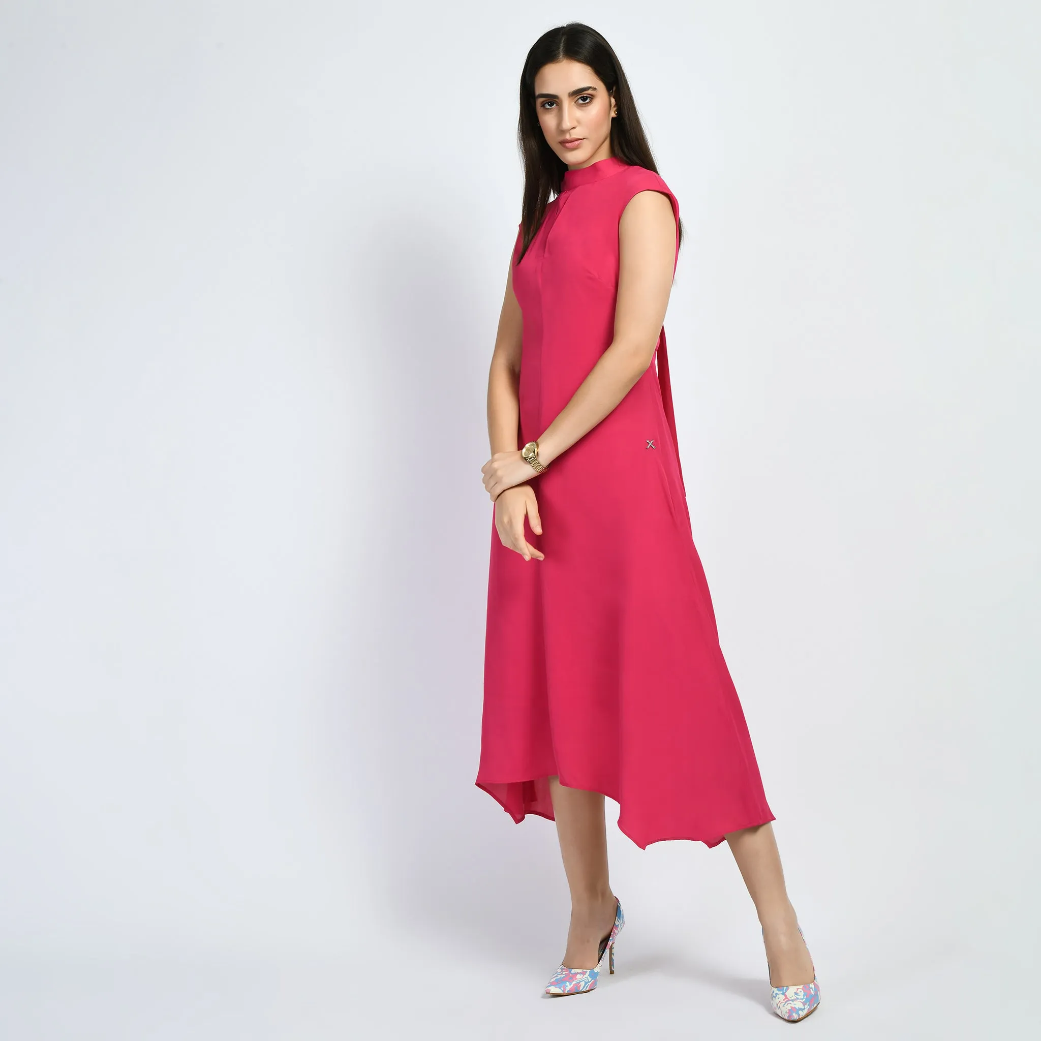 Exude Vibrance Open Back Midi Dress (Hot Pink)