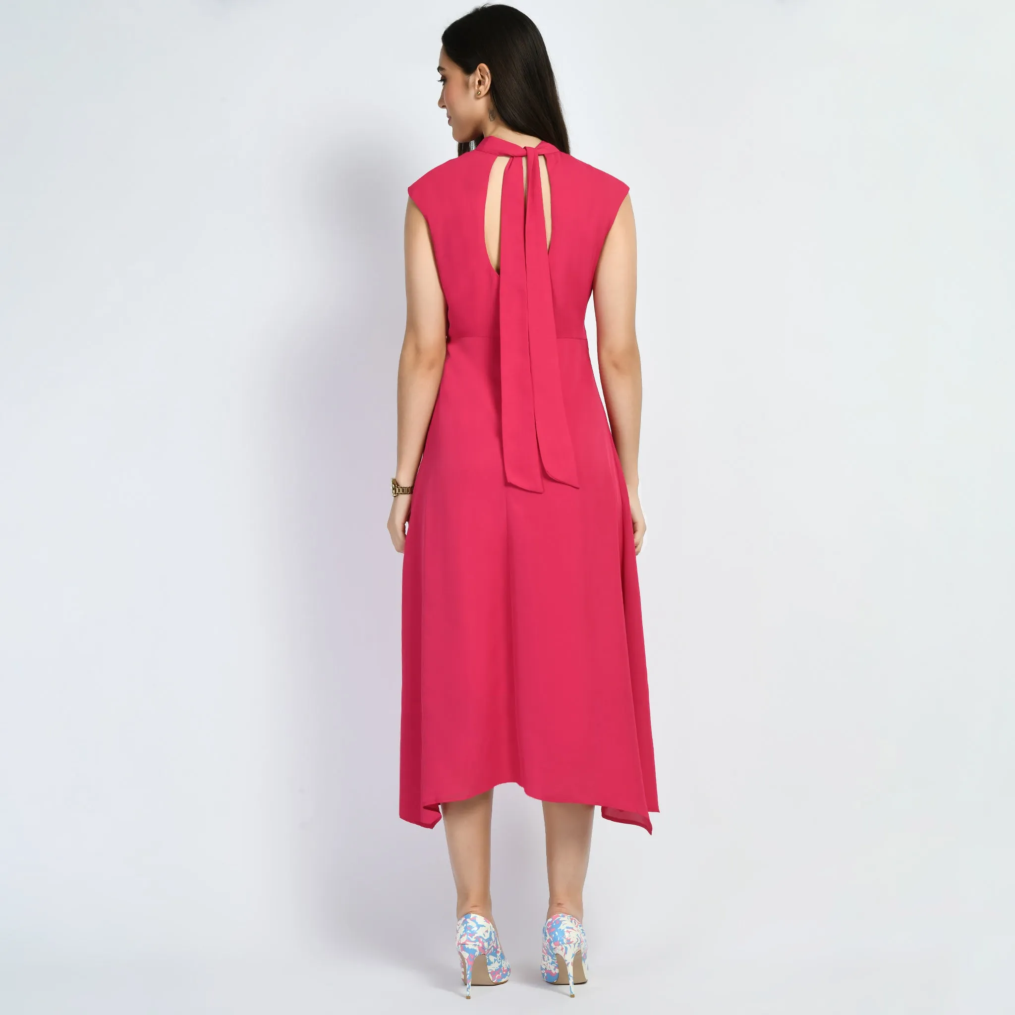 Exude Vibrance Open Back Midi Dress (Hot Pink)