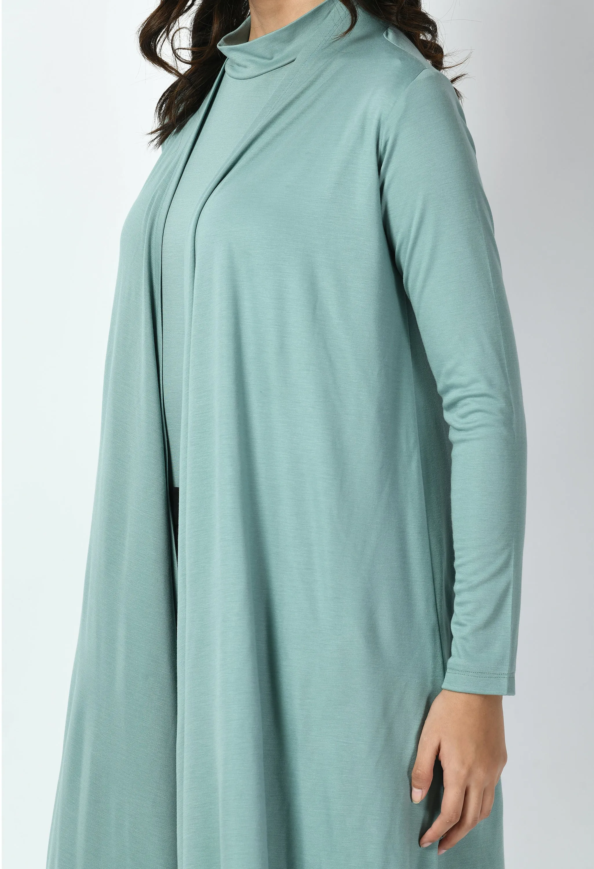 Exude Winsome High-neck T-shirt with Shrug (Cyan Blue)