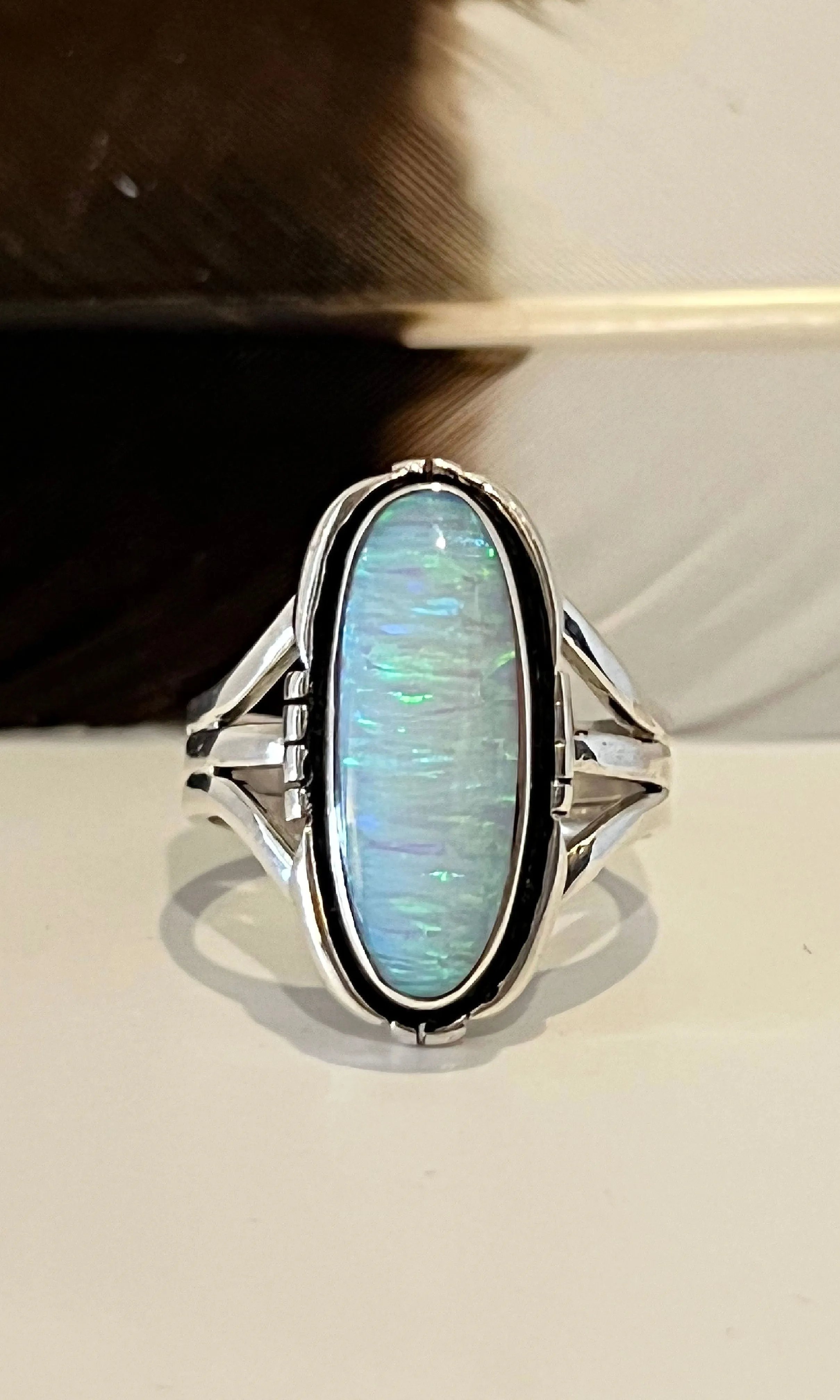 FIERY OPAL Sterling Silver Navajo Ring 9 1/2