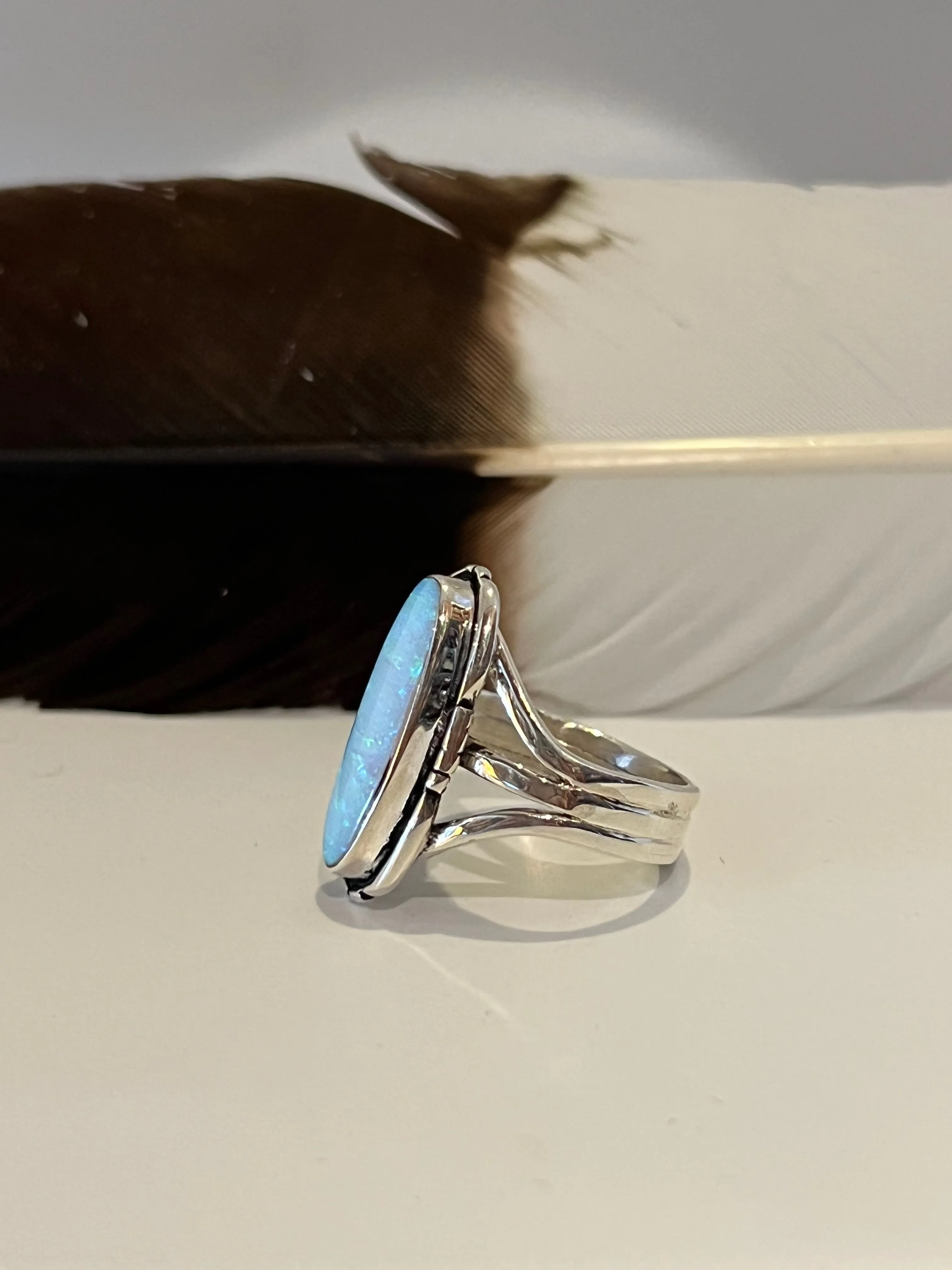 FIERY OPAL Sterling Silver Navajo Ring 9 1/2