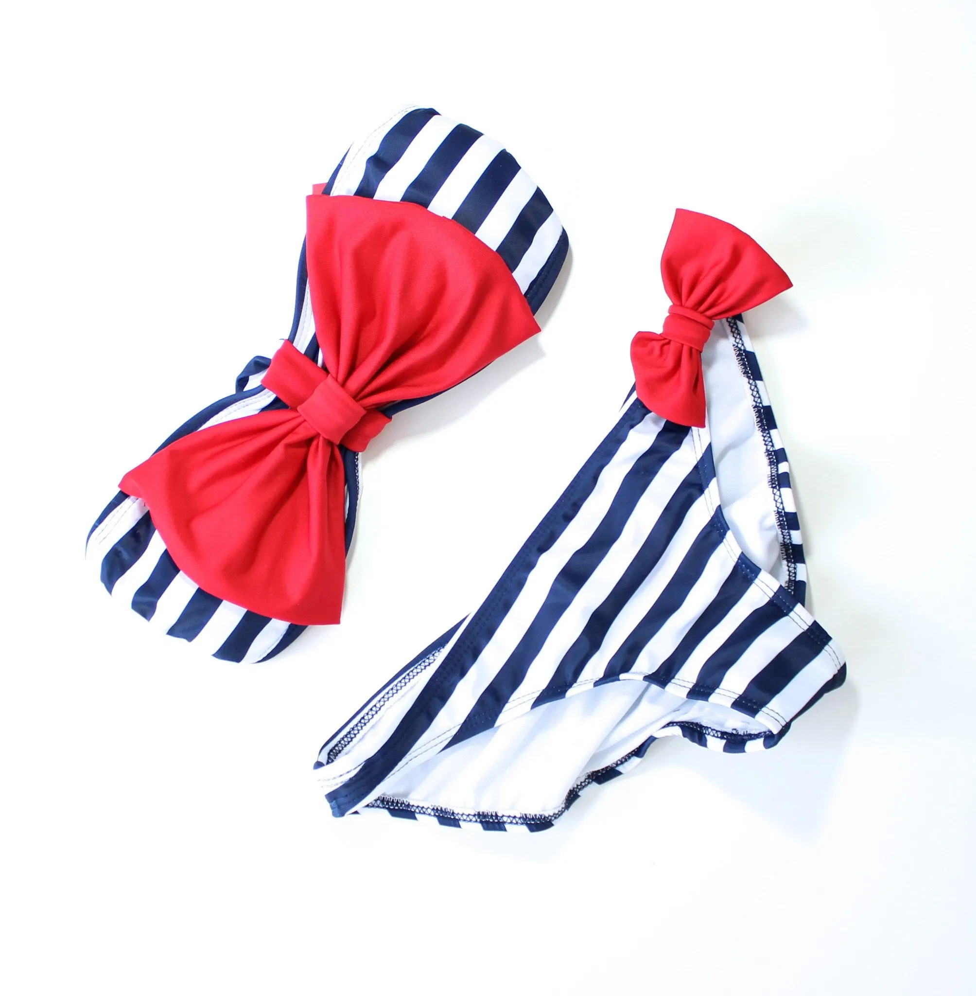 Final Sale - Dippin Daisy - Sailor Gal Bow Bandeau Bikini in Navy and Red