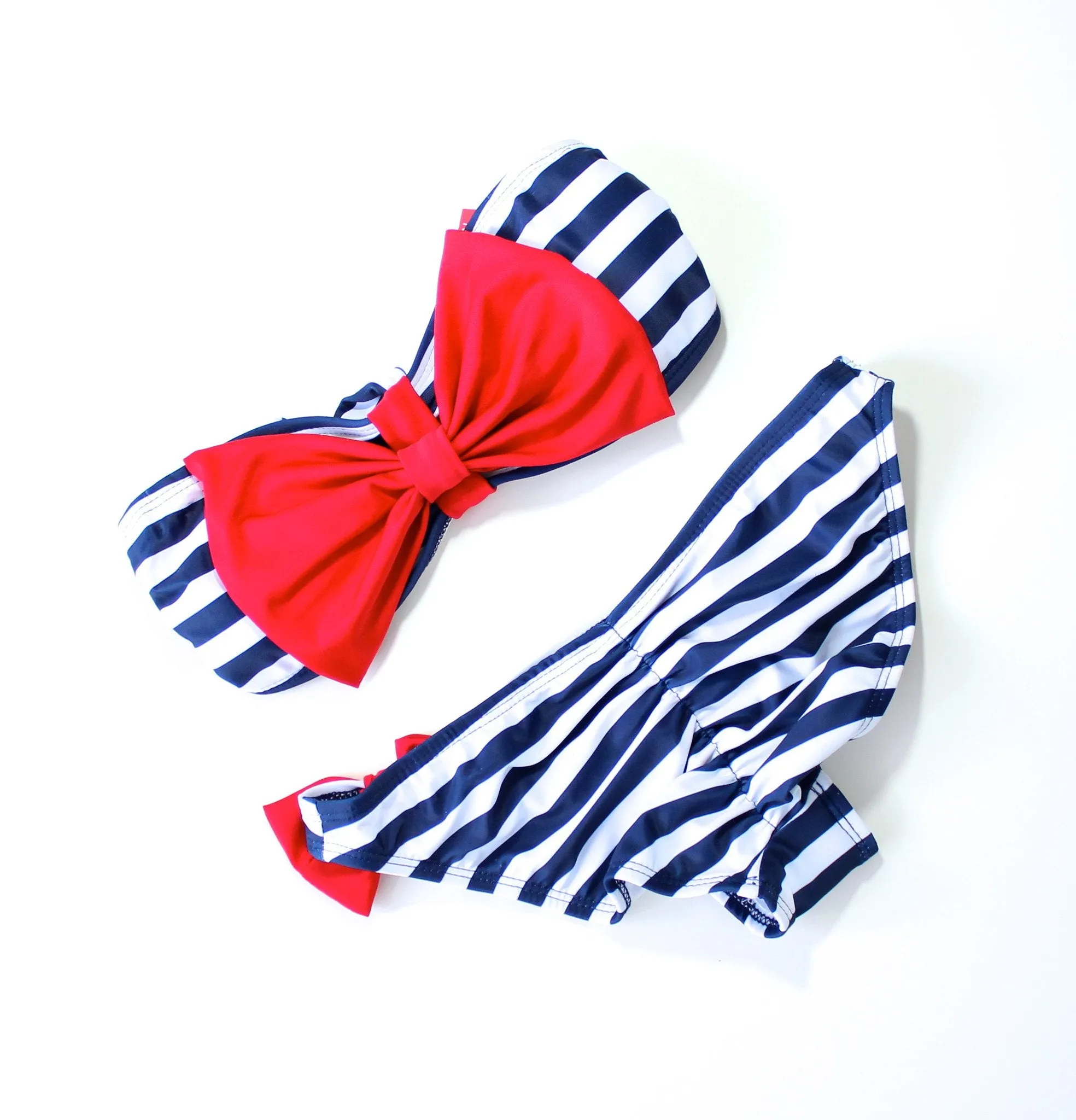 Final Sale - Dippin Daisy - Sailor Gal Bow Bandeau Bikini in Navy and Red