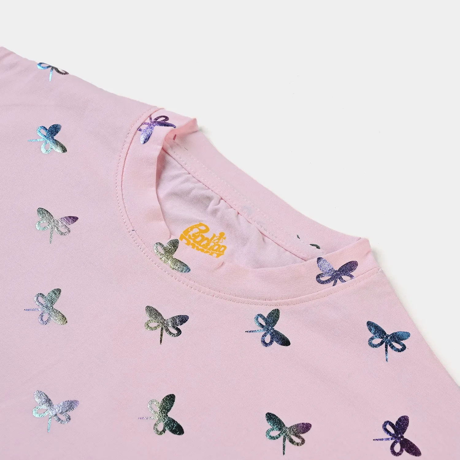 Girls Cotton Jersey T-Shirt H/S Butterflies-Light Pink