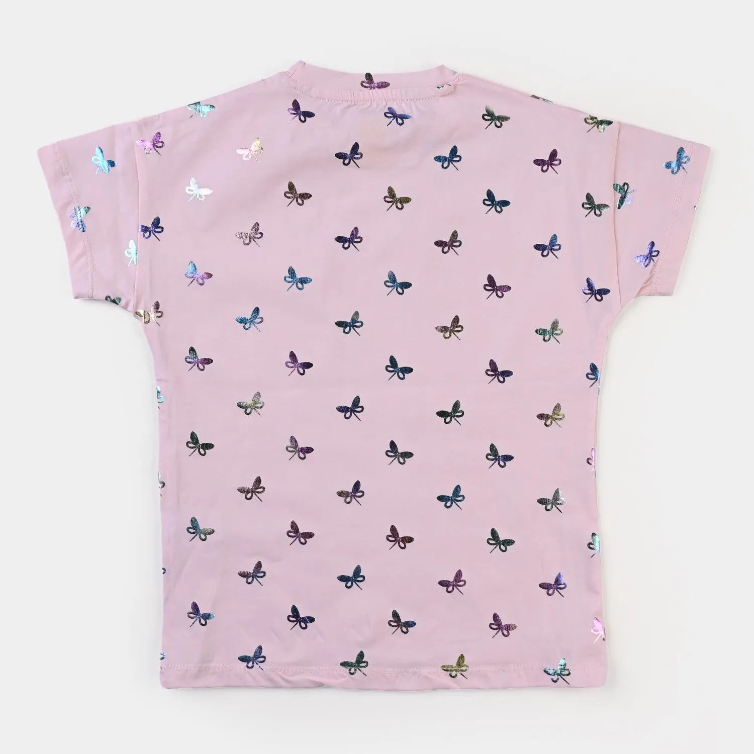 Girls Cotton Jersey T-Shirt H/S Butterflies-Light Pink