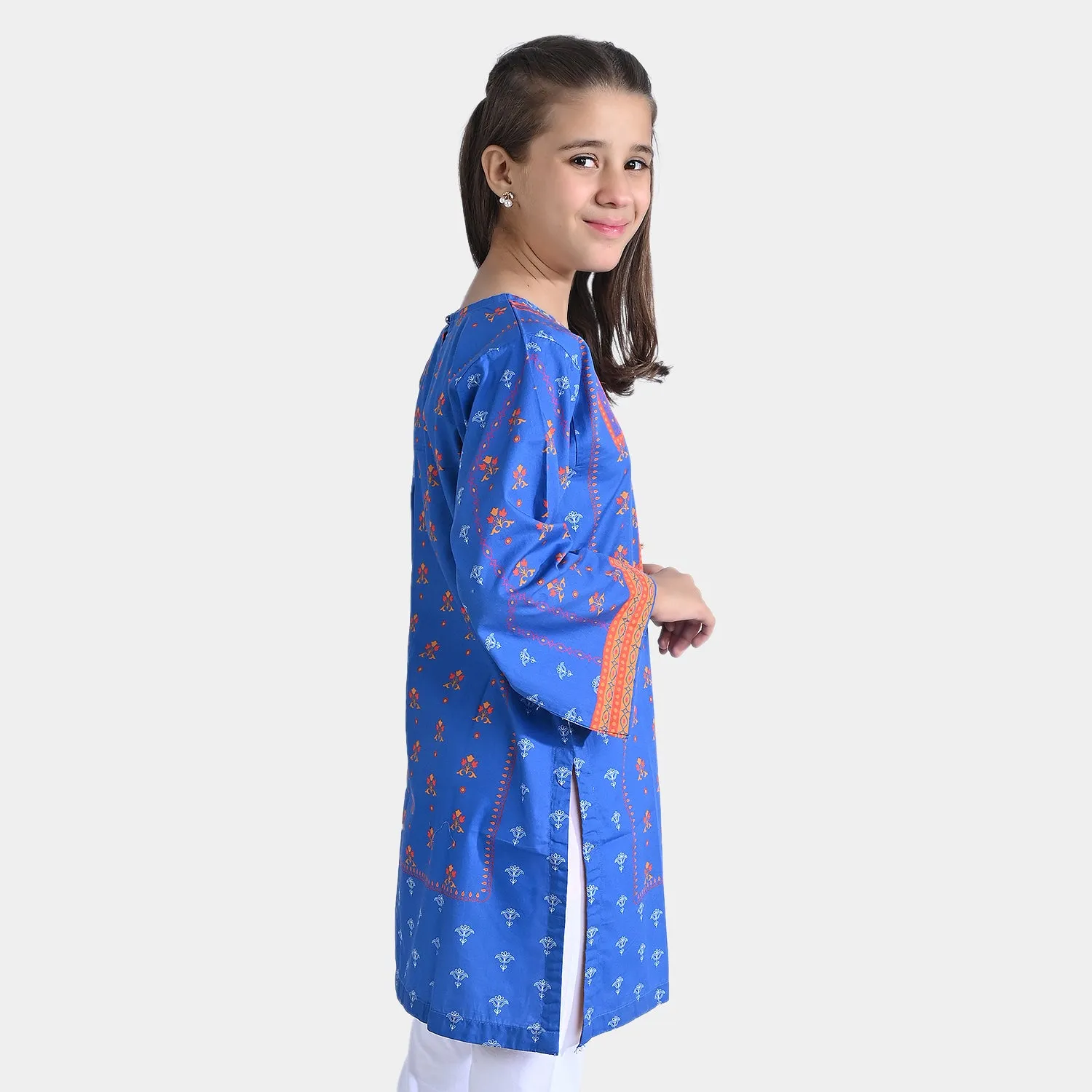 Girls Cotton Poplin Printed Kurti Eyeconic-Blue