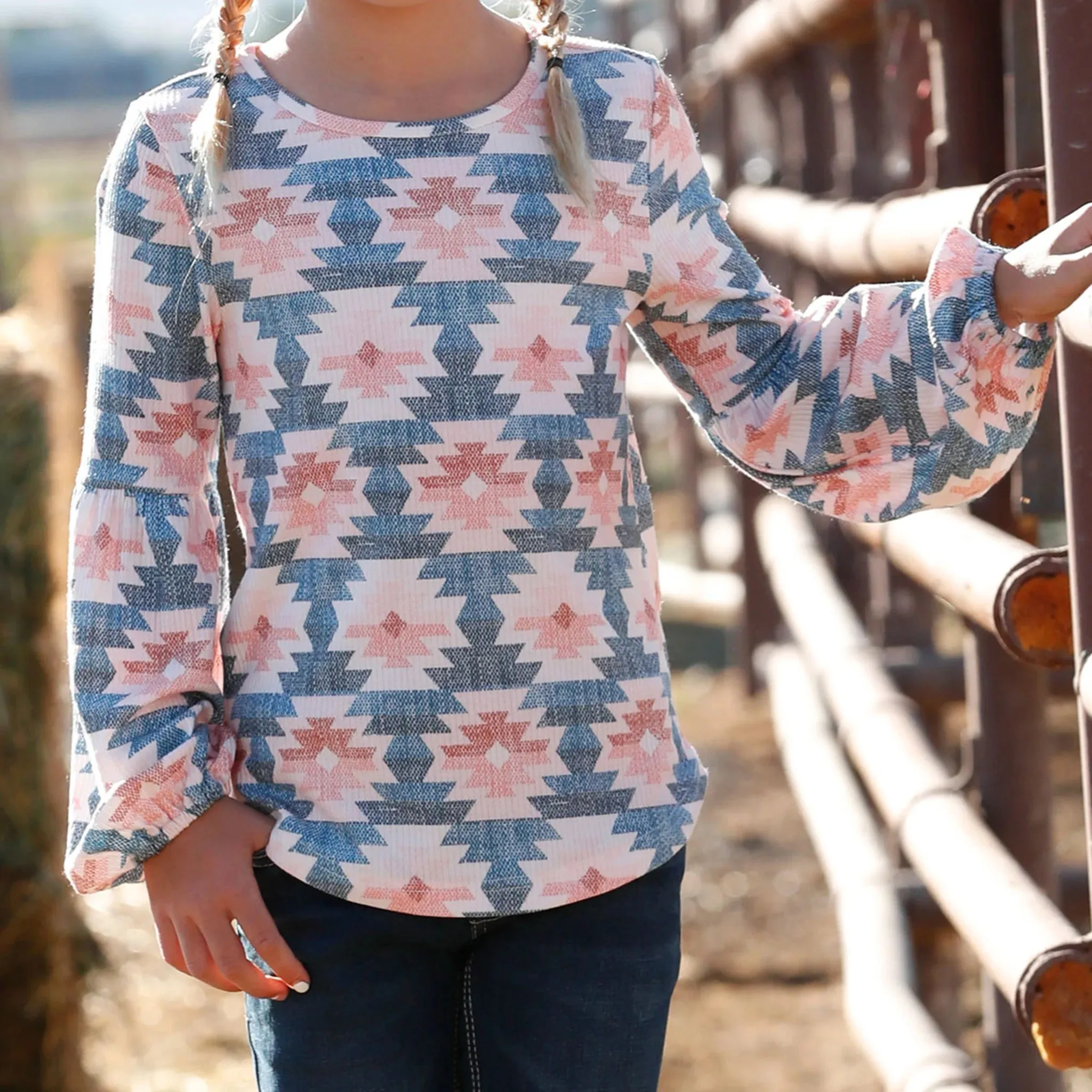 Girl's Cruel Girl Navy & Pink Aztec Blouse