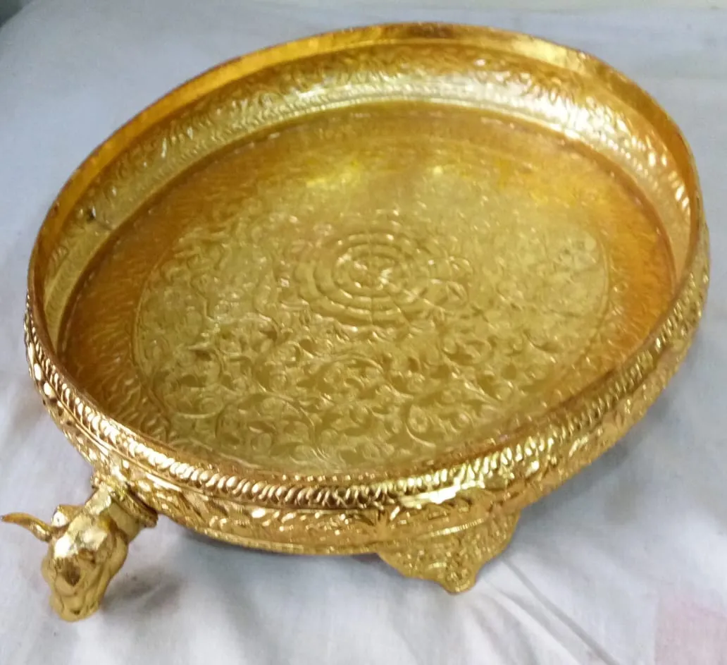 10-Inch Gold-Plated Snan Patra with Gomukh Outlet for Abhishekam Rituals - POSH001SPTE