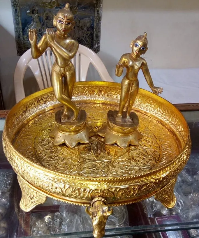 10-Inch Gold-Plated Snan Patra with Gomukh Outlet for Abhishekam Rituals - POSH001SPTE