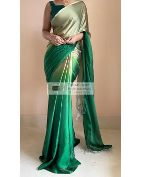 Green Mimosa Ombré Georgette Saree with Handmade Tassels on Pallu