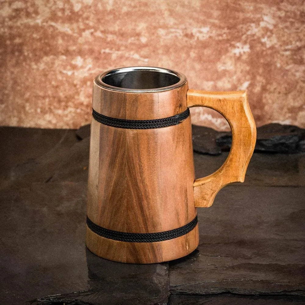 Handmade Wooden Tankard With Mjolnir Engraving