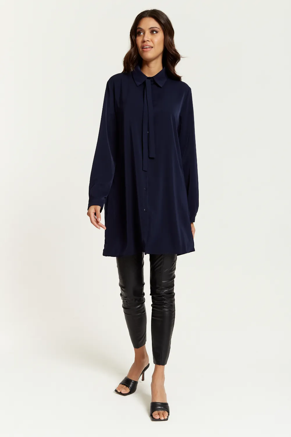 Hoxton Gal Oversized Tie Detailed Shirt Tunic