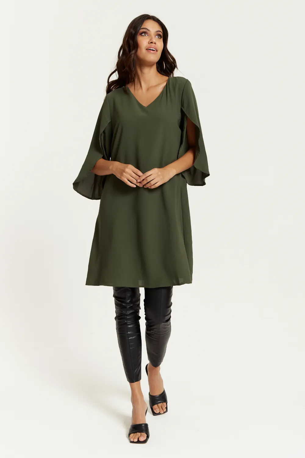 Hoxton Gal Oversized V Neck Detailed Satin Tunic