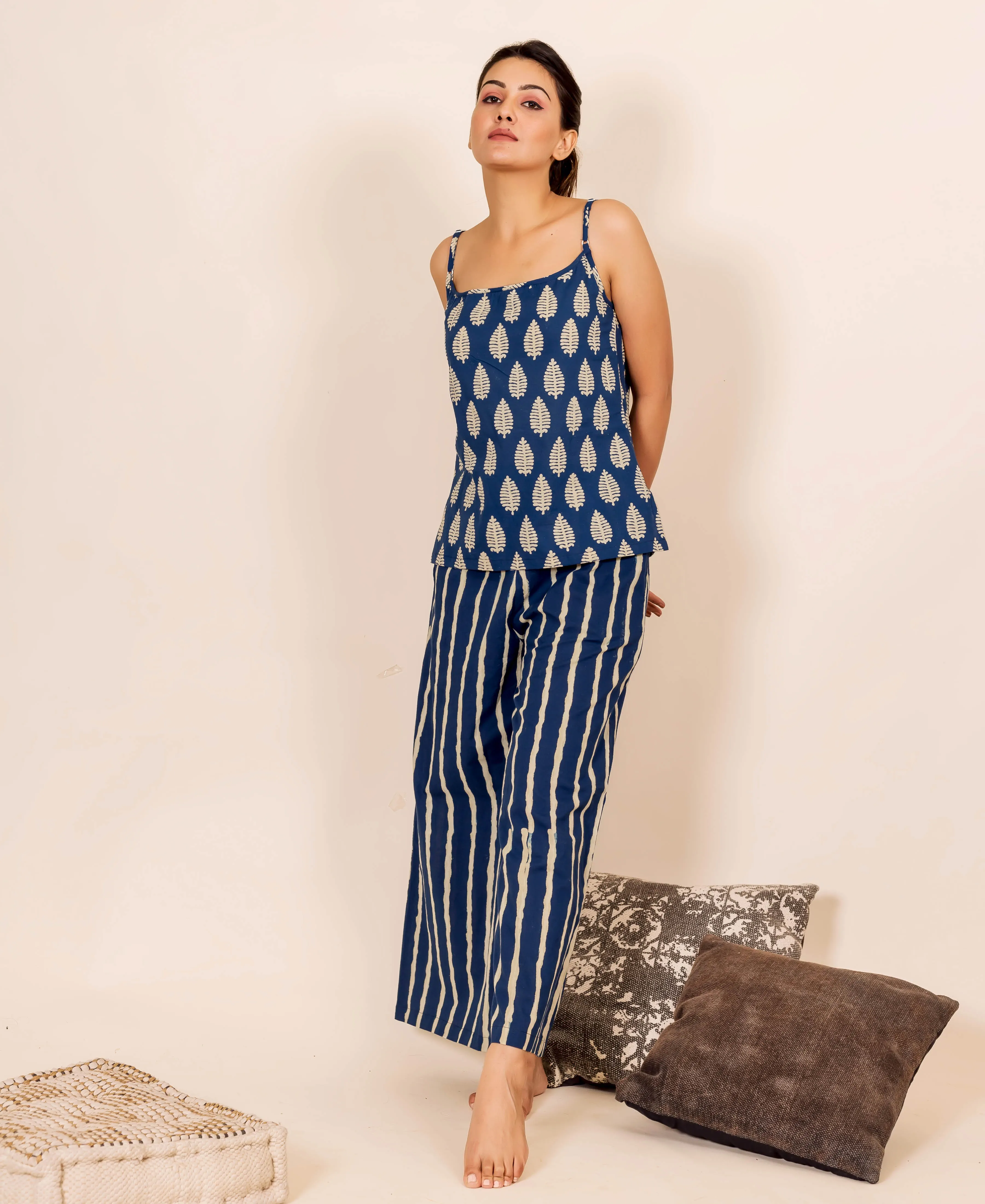 Indigo Hand Block Printed Night Wear