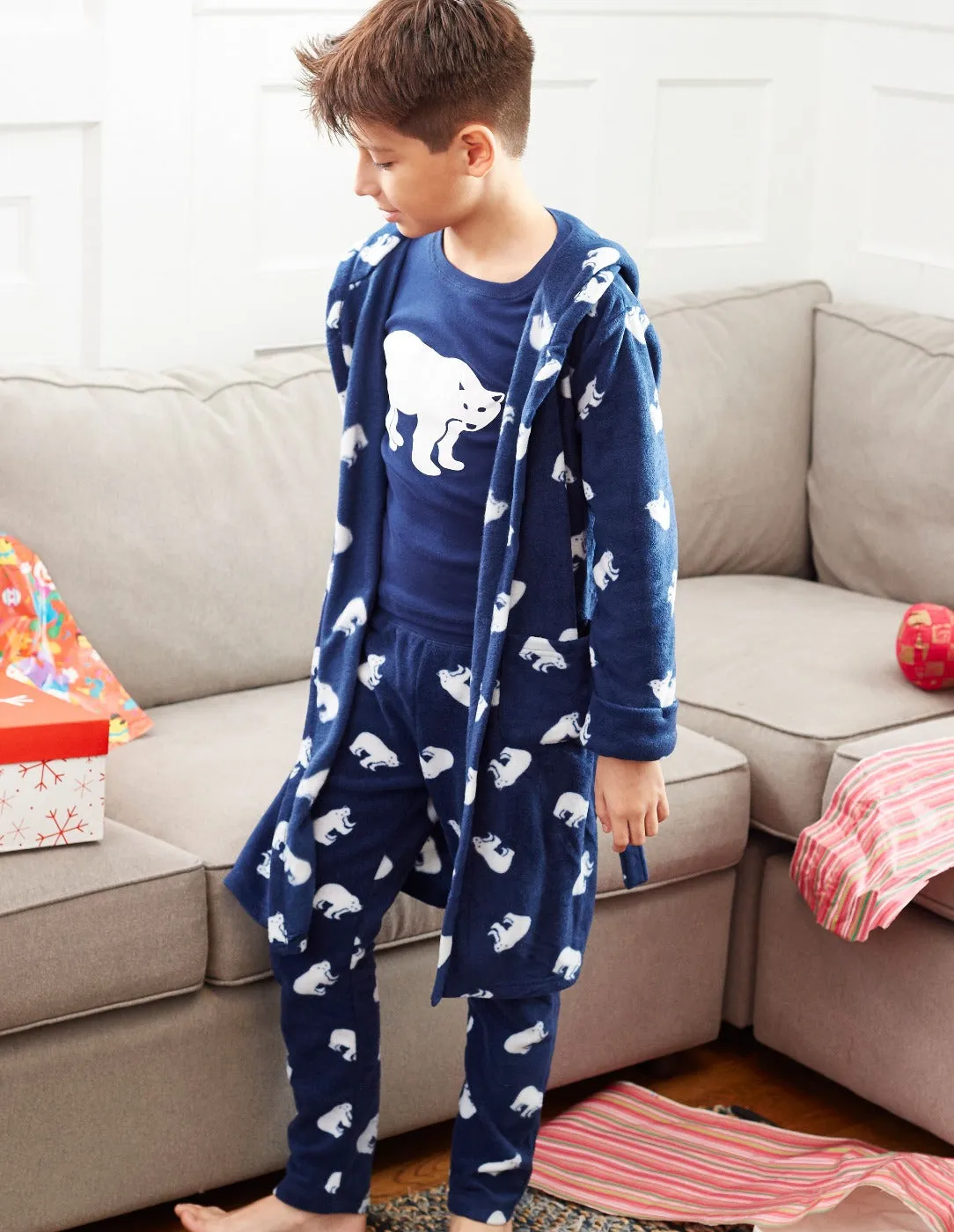 Kids Fleece Hooded Polar Bear Robe