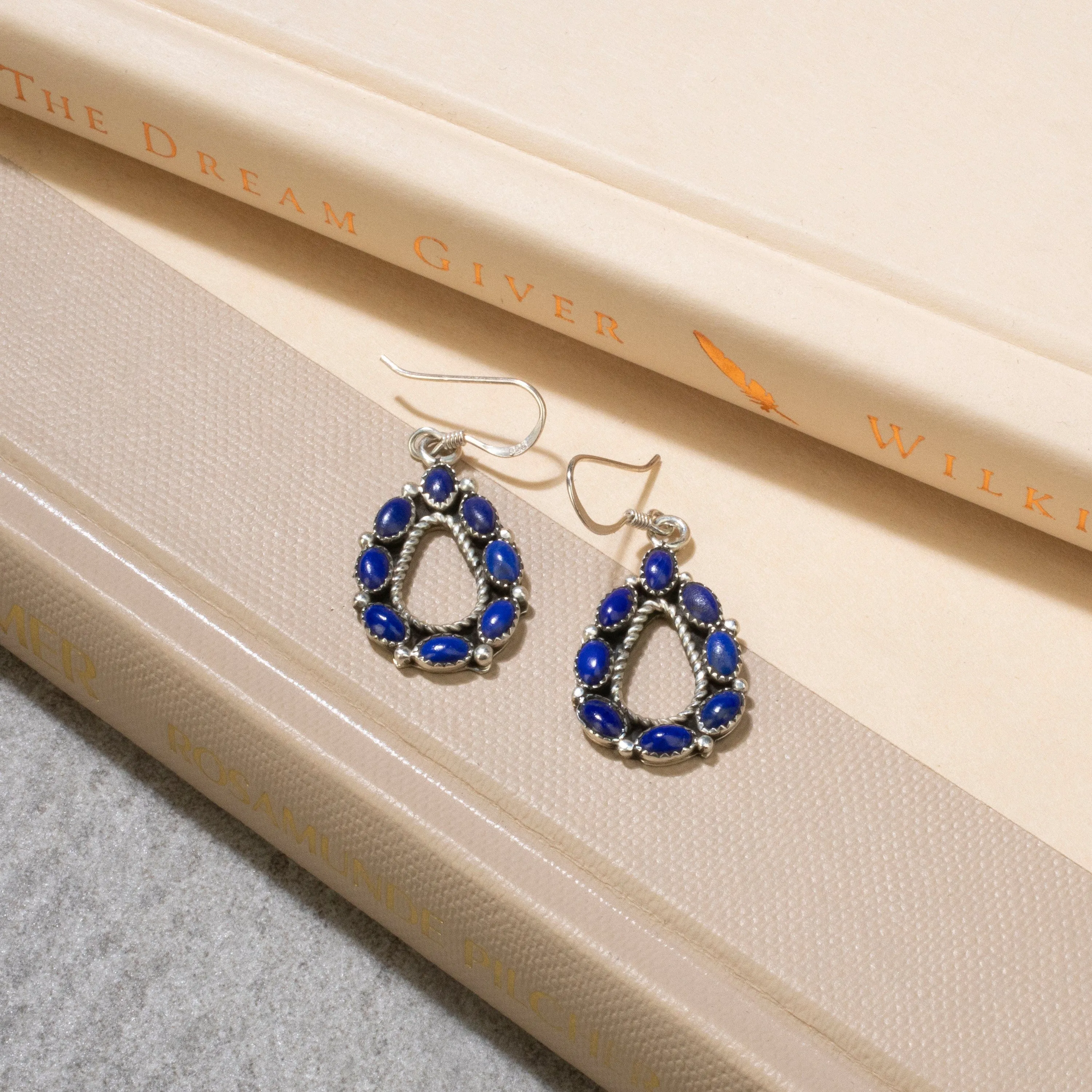 Lapis Teardrop Navajo USA Native American Made 925 Sterling Silver Earrings with French Hook