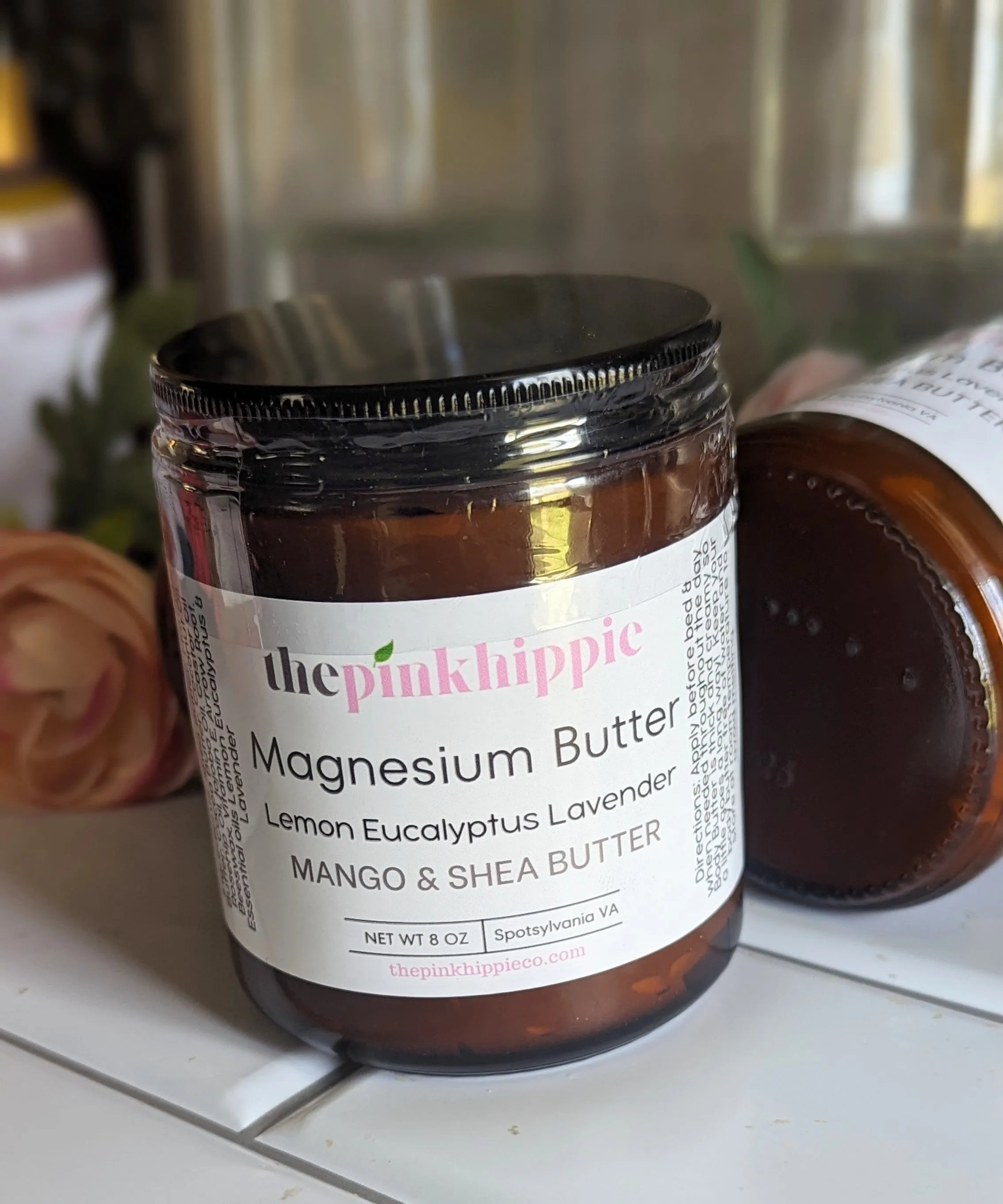 Magnesium Butter- Essential oils Lemon Eucalyptus and Lavender 8 oz Glass Jars