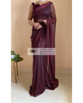 Maroon Wine Pleated Shimmer Saree