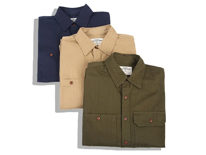 Men's casual solid color herringbone workwear long-sleeved shirt