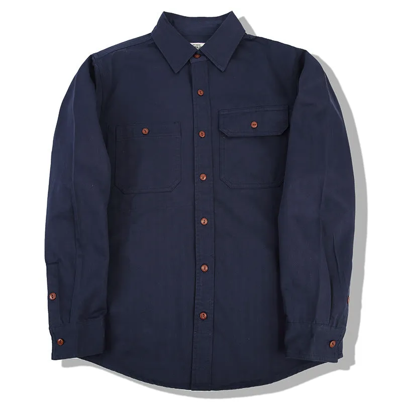 Men's casual solid color herringbone workwear long-sleeved shirt