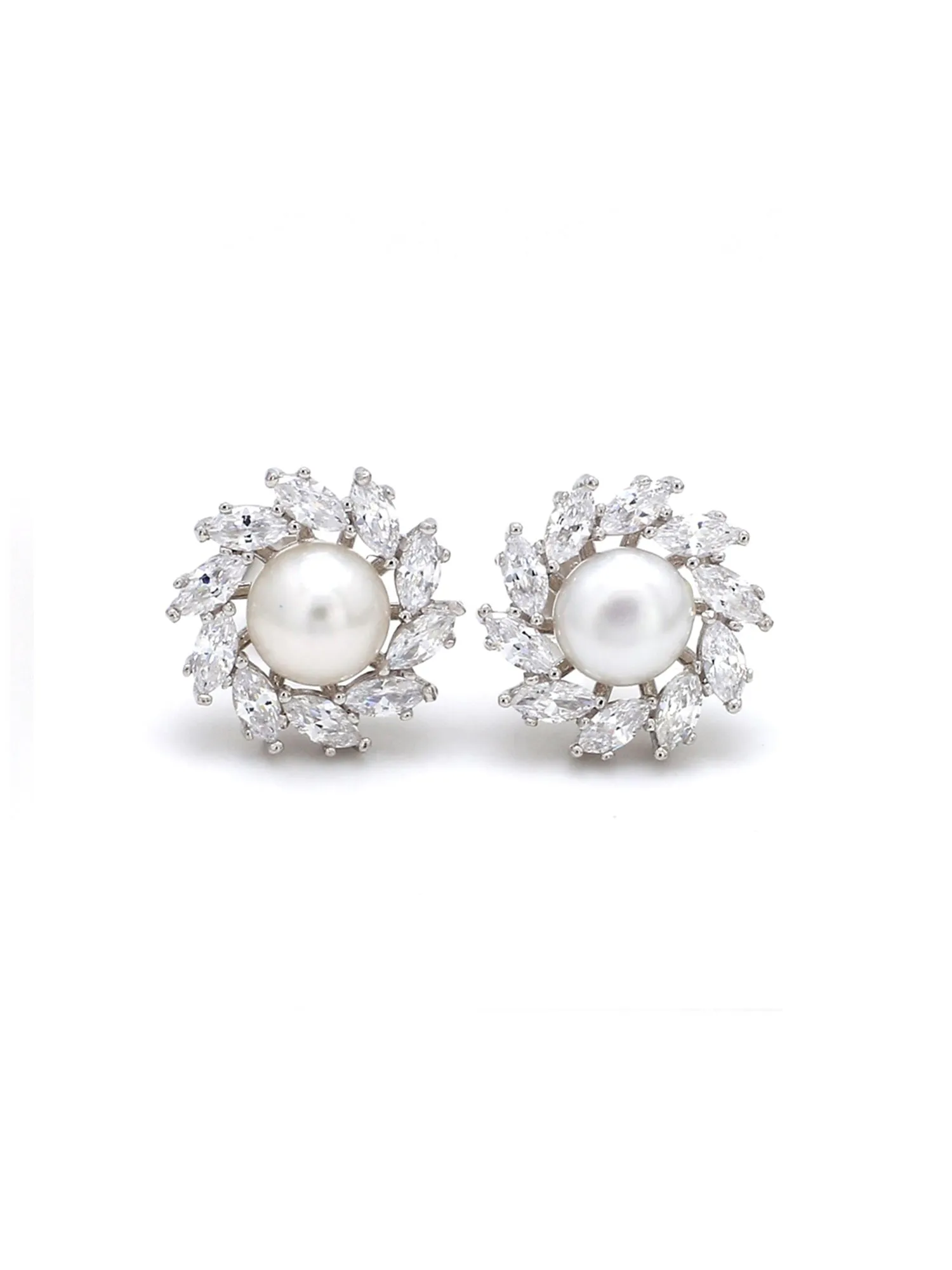 Natural Freshwater Pearl And Diamond Halo Earrings In 925 Silver