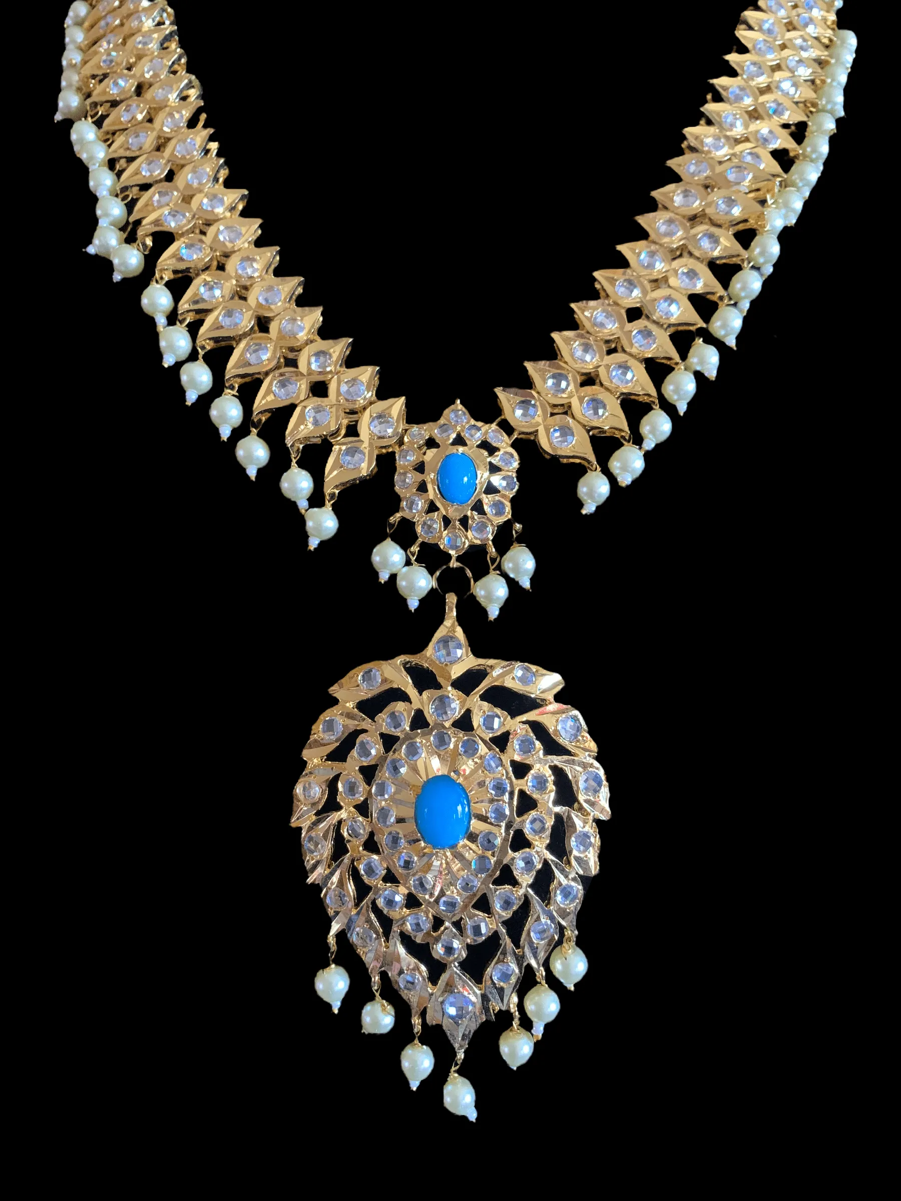 NS206 Ila nizami mango style bridal necklace with earrings in turquoise  ( READY TO SHIP  )