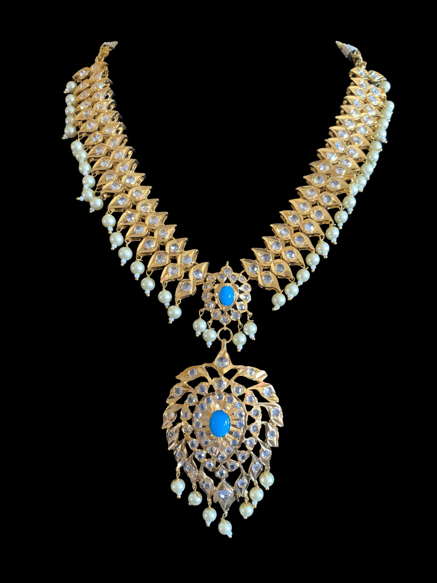 NS206 Ila nizami mango style bridal necklace with earrings in turquoise  ( READY TO SHIP  )