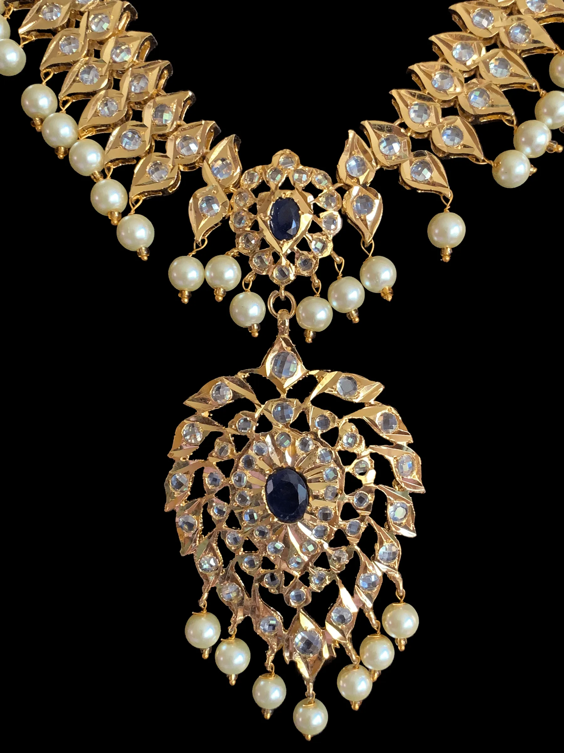 NS233 Ila nizami mango style bridal necklace with earrings in blue  (READY TO SHIP  )