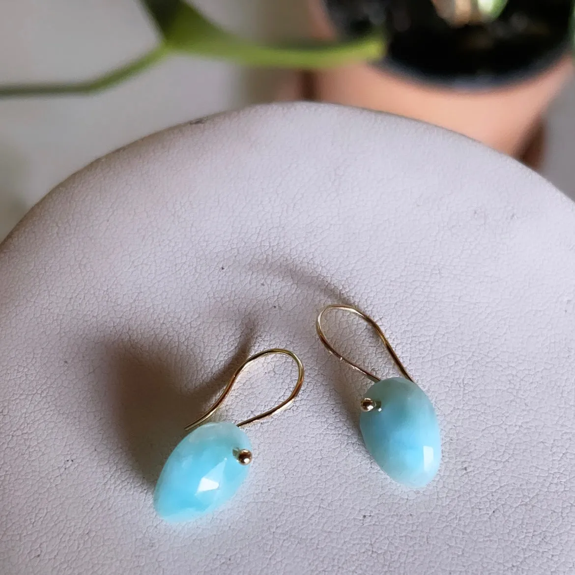 Petite pointed larimar earrings