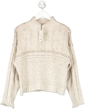 Pull&Bear Beige Cable Knit High Neck Jumper UK S