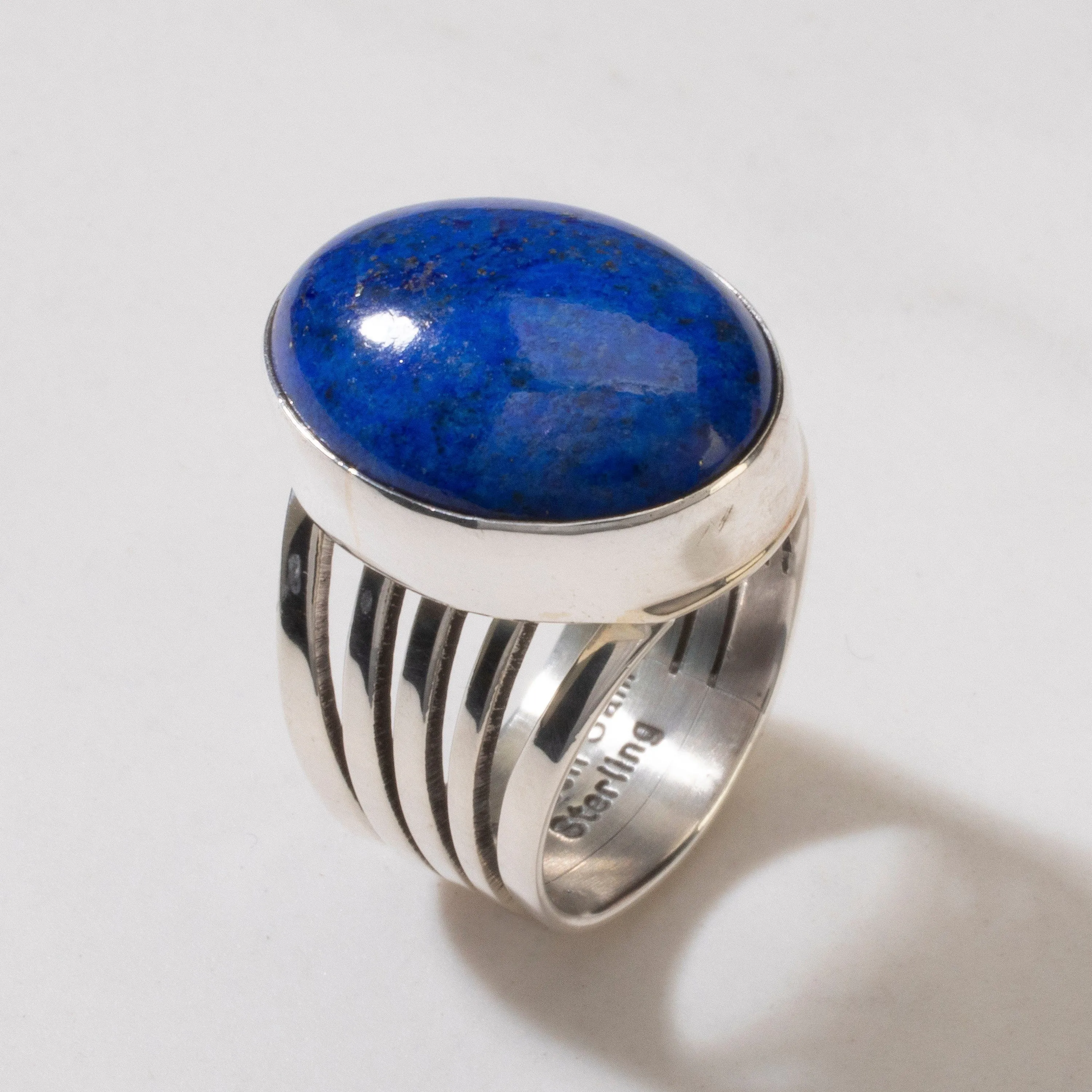 Russell Sam Lapis Navajo USA Native American Made 925 Sterling Silver Ring