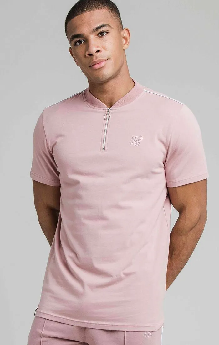 SIKSILK SMART ESSENTIALS BASEBALL COLLAR TEE - DUSTY PINK