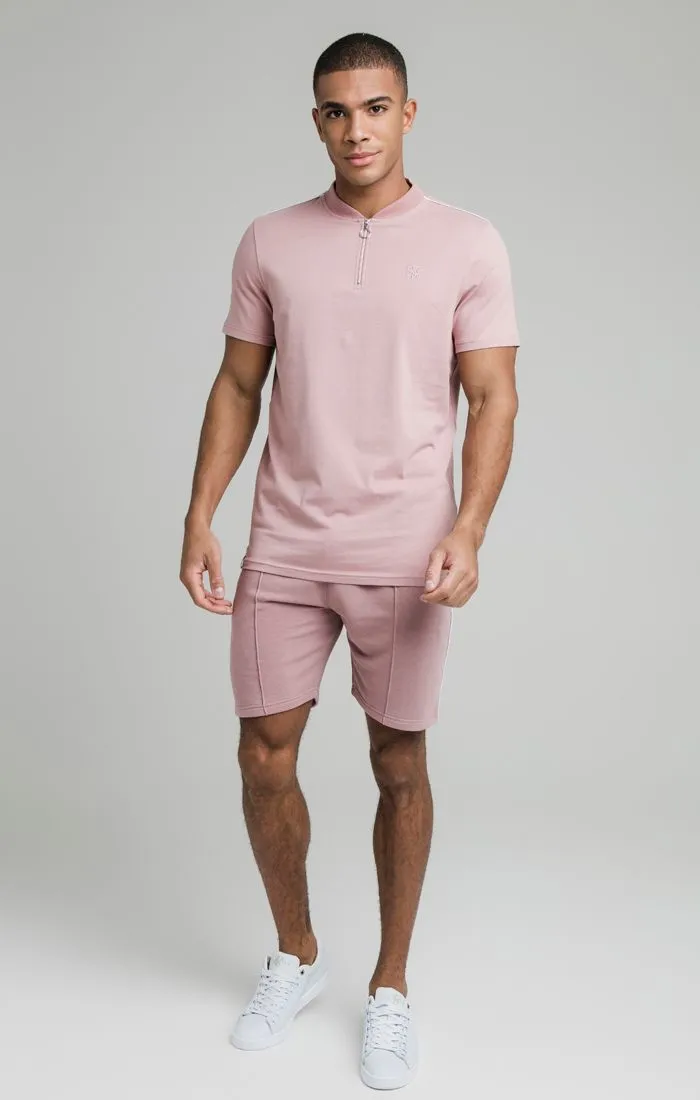 SIKSILK SMART ESSENTIALS BASEBALL COLLAR TEE - DUSTY PINK