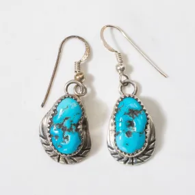 Sleeping Beauty Turquoise Dangle Navajo USA Native American Made 925 Sterling Silver Earrings with French Hook