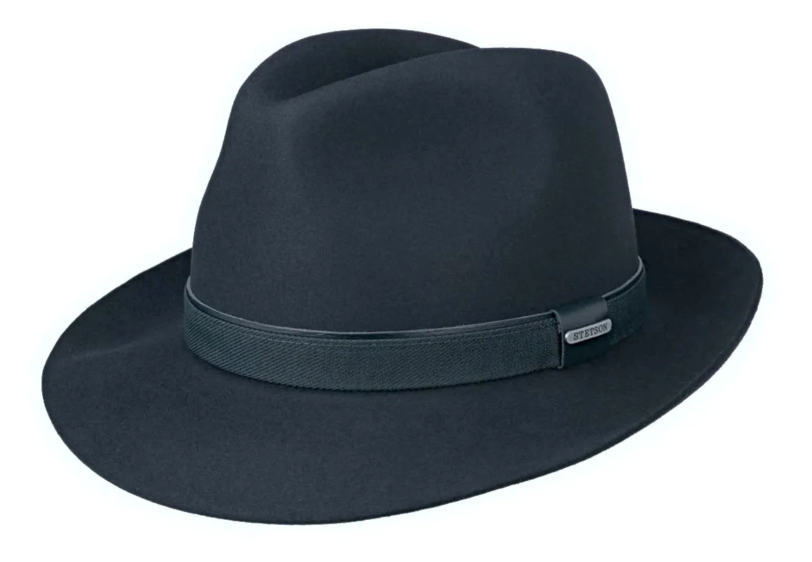 Stetson Bogart style premium fur felt fedora hat in Navy