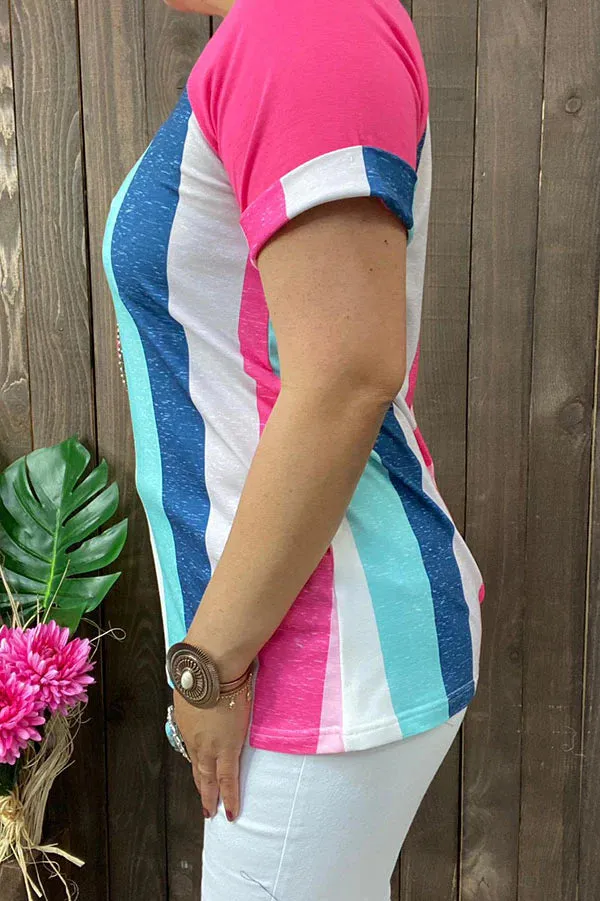 Striped Top with pink short sleeves