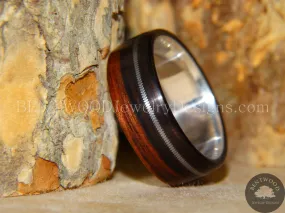 Tazzy Bentwood Ring - Tuli Love Ebony Wood Ring with Stainless Steel Core and Thick Silver Guitar String Inlay