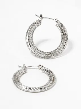 Textured Silver Hoop Earrings