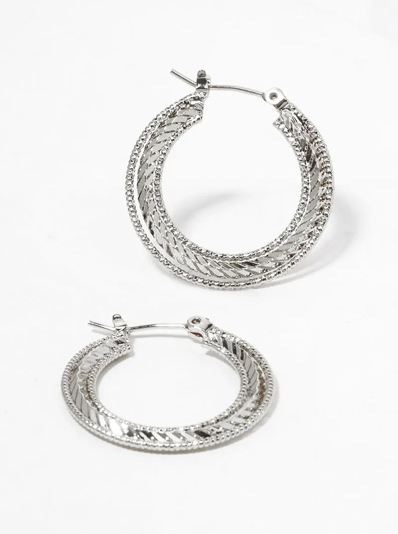 Textured Silver Hoop Earrings