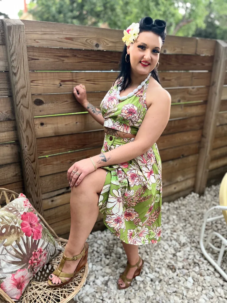 Tootie's Summer Playsuit - Vintage Green Floral Print